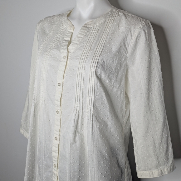 ✨3/$15 Talbots White 3/4 Sleeve Cotton Button Up L - Picture 2 of 10